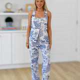 Alaya Floral Pants - White Blue