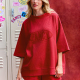 Waffle Short Sleeve Mockneck - Crimson