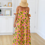 Tara Strapless Midi Dress - Yellow/Pink