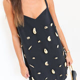 Kathy Metallic Embellished A-line Mini Dress - Black
