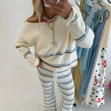 Elle Striped Knit Sweater and Pant Set - Off White