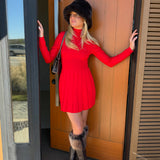 Leighton Pleated Mini Sweater Dress - Red