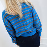 Linda Stripe Polo Sweater - Blue Combo