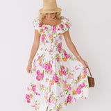 Vivian Off The Shoulder Midi Dress - White Floral