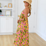 Tara Strapless Midi Dress - Yellow/Pink