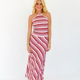 Harlee Halter Striped Maxi Dress - Magenta Stripe