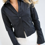 Sarah Button Long Sleeve Top - Black