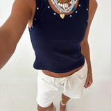 Riley Studded Tank Top - Navy
