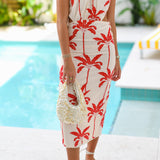 Dorie Palm Tree Halterneck Midi Dress- Tomato Red