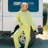 Striped Button Long Sleeve Top - Cisco Lime/White