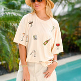 Jamie Cocktail Embroidered T-Shirt - Beige