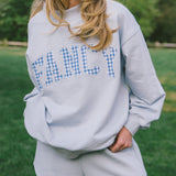 Oversized Terry Gingham Mockneck - Bluebell