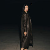 Carolina Faux Leather Long Coat - Brown