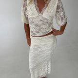 Lila Lace Midi Skirt- Cream