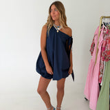 Willow Balloon Hem One Shoulder Mini Dress - Navy