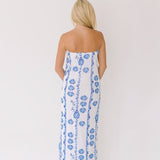 Tori Strapless Maxi Dress - Off White-Blue