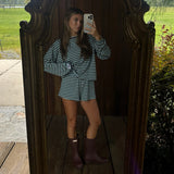 Fancy Striped Oversized Long Sleeve Top - Glacier/Chocolate (PREORDER 3 WEEKS)
