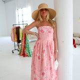 Madeline Strapless Midi Dress - Pink Floral