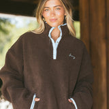 Fancy Quarter Button Sherpa - Chocolate/Glacier