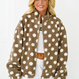 Stacie Polka Dot Teddy Bear Jacket-Taupe