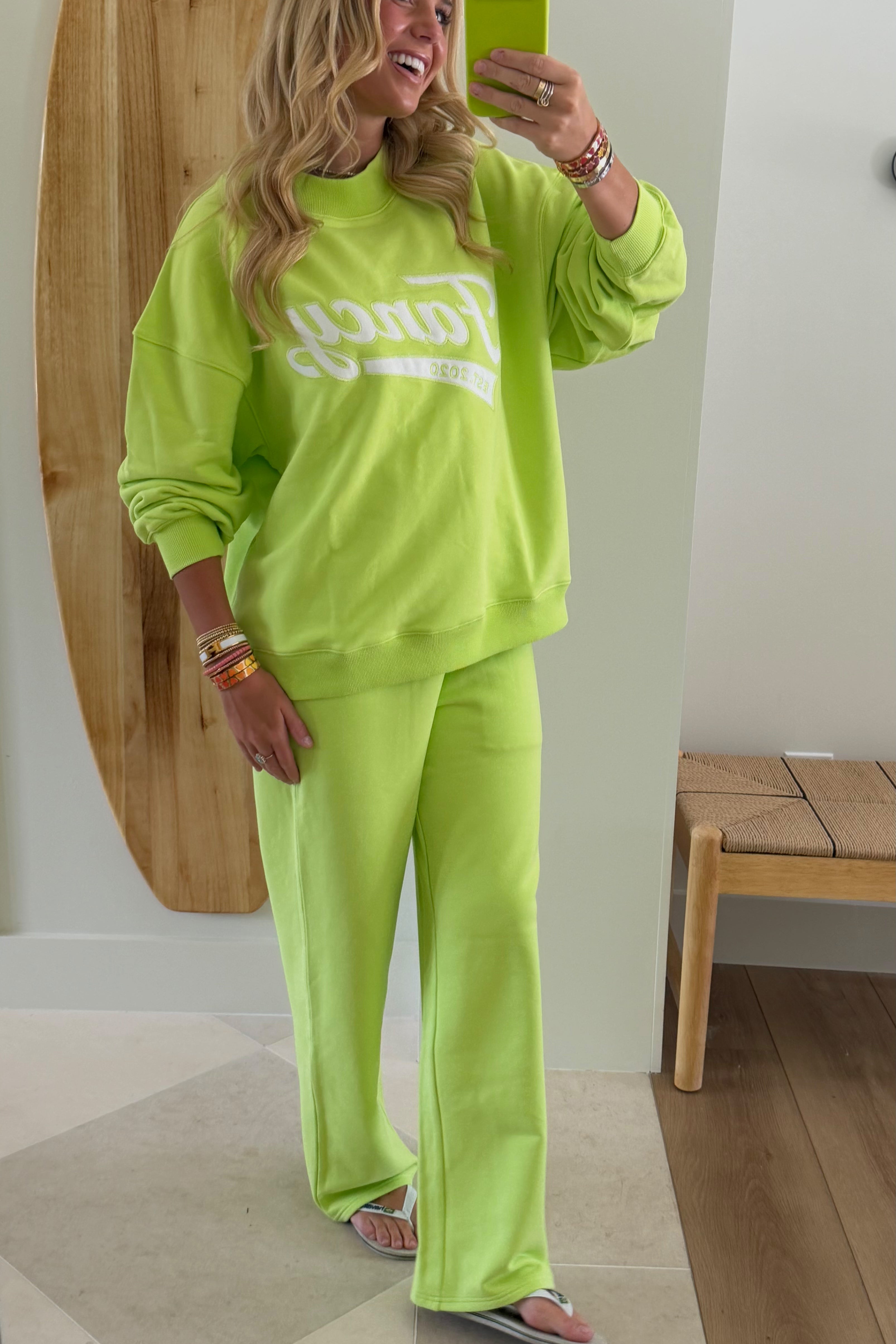 Oversized Terry Varsity Mockneck - Cisco Lime