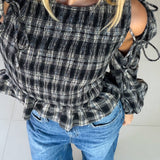 Naomi Plaid Long Sleeve Top - Black