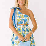 Valorie One Shoulder Maxi Skirt Set - White/Blue/Green Floral