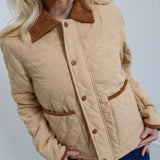 Kiley Corduroy Collar Quilted Jacket - Khaki