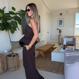 Peyton Strapless Top and Barrel Pants Set - Dark Brown