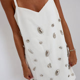 Heather Metallic Embellished A-line Mini Dress - Cream