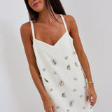 Heather Metallic Embellished A-line Mini Dress - Cream