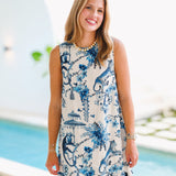 Ginger Printed Shift Dress-Blue