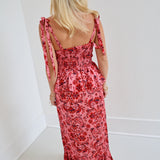 Alma Floral Peplum Maxi Dress - Salmon Red