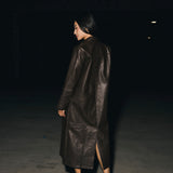 Carolina Faux Leather Long Coat - Brown