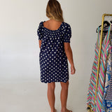 Paulina Polka Dot Mini Dress - Navy Natural