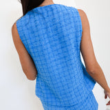 Skylar Textured Button Down Vest And Shorts - Blue
