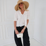 Kendra Embroidered Collar Blouse - Ivory