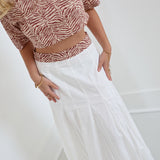 Makayle Double Layer Pleated Maxi Skirt -Brown/Cream Zebra