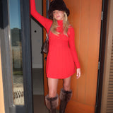 Leighton Pleated Mini Sweater Dress - Red