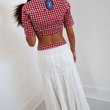 Maning Double Layer Pleated Maxi Skirt - Crimson/White Gingham