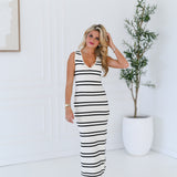 Madi V-Neck Sweater Midi Dress - Ivory-Black