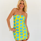 Shyla Strapless Mini Dress - Lime/Turquoise Polka Dots