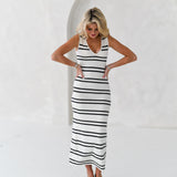 Madi V-Neck Sweater Midi Dress - Ivory-Black