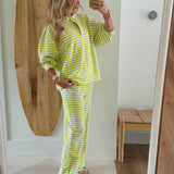 Striped Button Long Sleeve Top - Cisco Lime/White