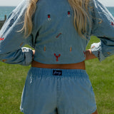 Embroidered Denim Top