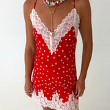 Anna Polka Dot Lace Mini Dress - Red