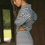 Fancy Striped Button Shorts - Glacier/Chocolate