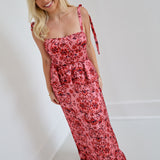 Alma Floral Peplum Maxi Dress - Salmon Red