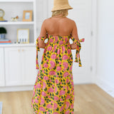 Tara Strapless Midi Dress - Yellow/Pink