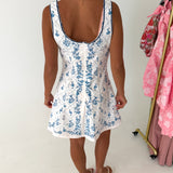Megan Floral Print Mini Dress - Navy/White